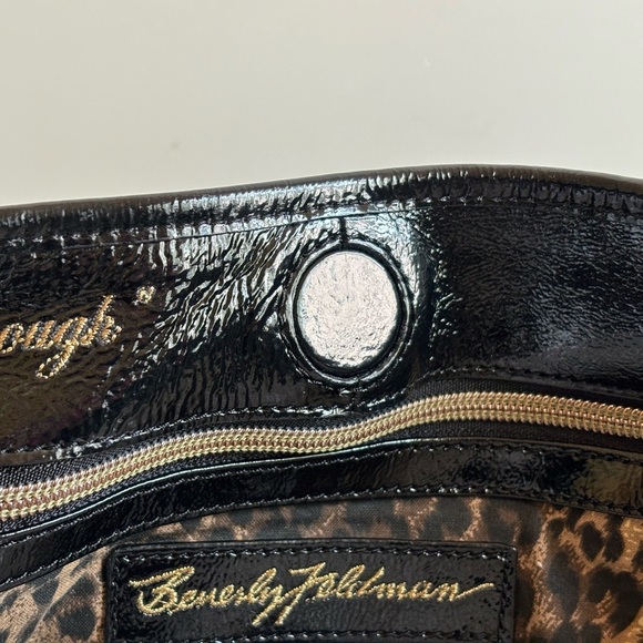 Beverly Feldman Black Patent Leather Large Handbag with Animal Print Interior‎ - Picture 10 of 15